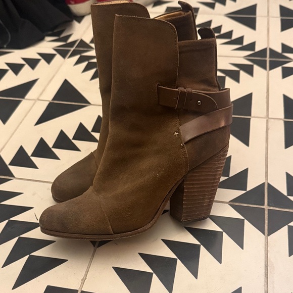 rag & bone Shoes - rag & bone Brown Suede Stacked Heel Ankle Boots